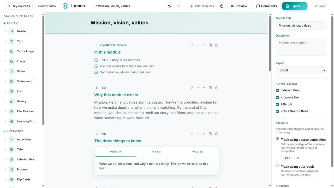 Drag-and-drop course builder